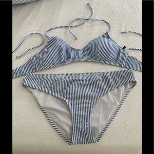 J crew Seersucker bikini in light blue